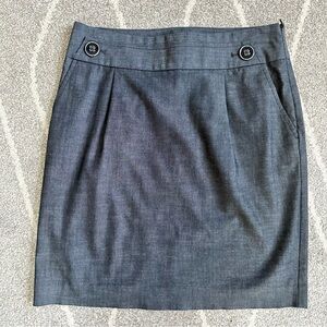 LOFT Dark Navy Denim Blue High Waist Pencil Skirt w/ Button Detail